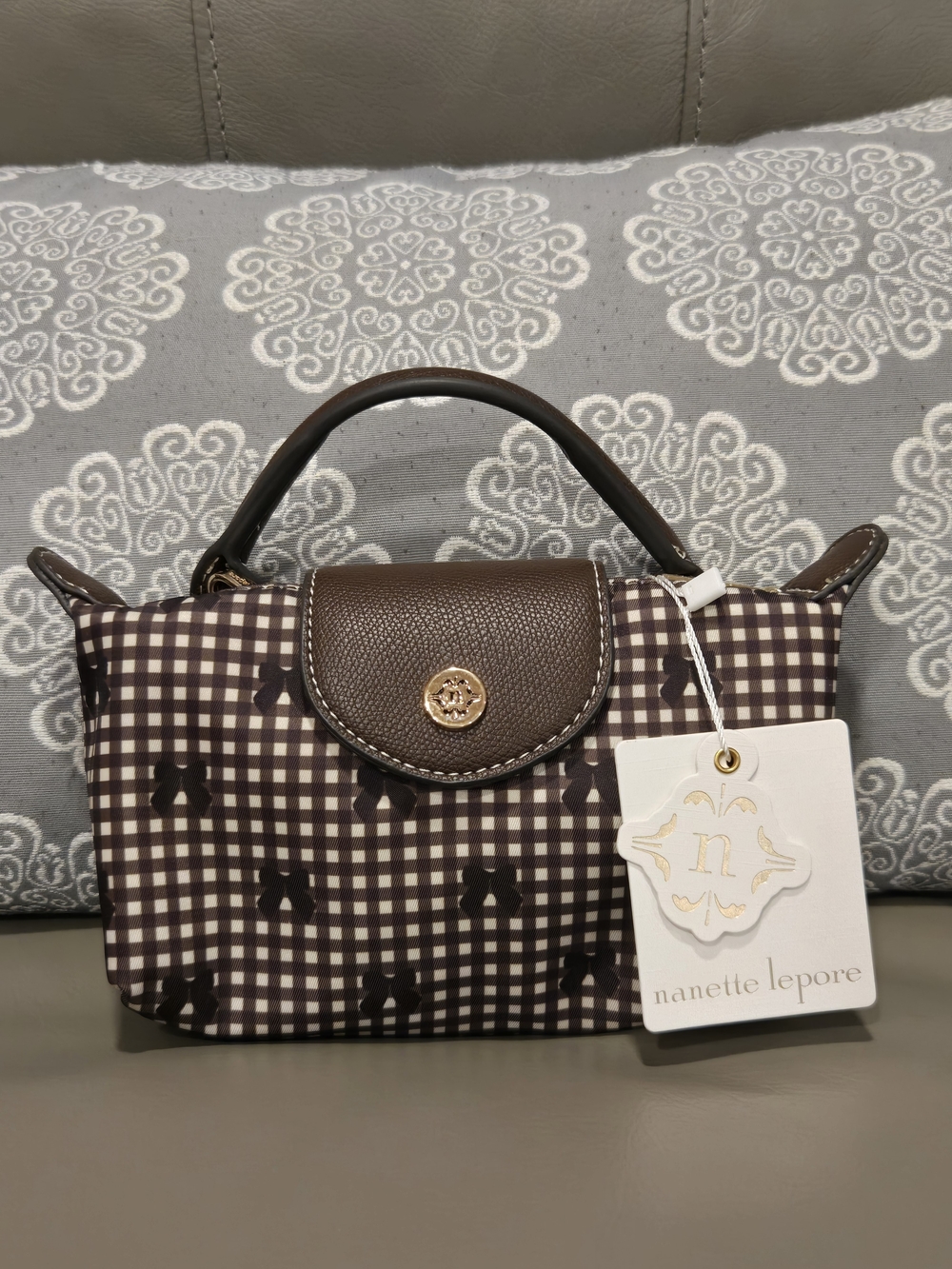 Nanette Lepore Lizzy Mini Crossbody Gingham Bows - Maple NWT